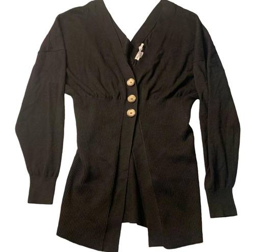 Good American  Cardigan Black Double V-neck Long Ribbed Waist Size 0