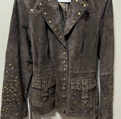 Bernardo  Brown Studded Leather Moto Jacket size large