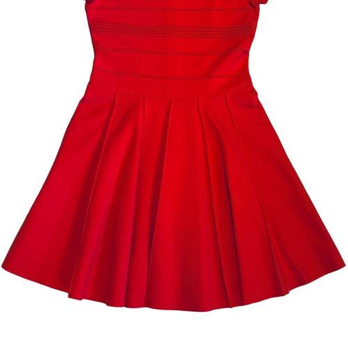 Parker  Tara Red Flared Pleated Skirt Stretch Mini Dress M