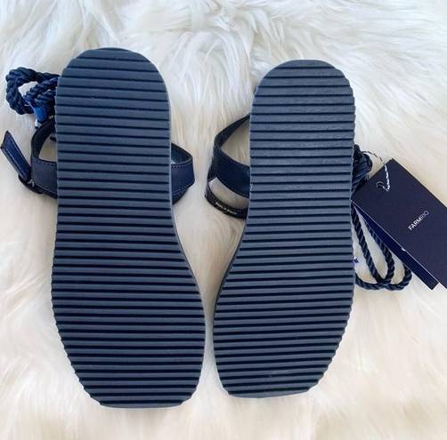 Farm Rio  Blue Tile Beaded Flat Lace Up Sandals Blue Size 6 NEW WITHOUT BOX