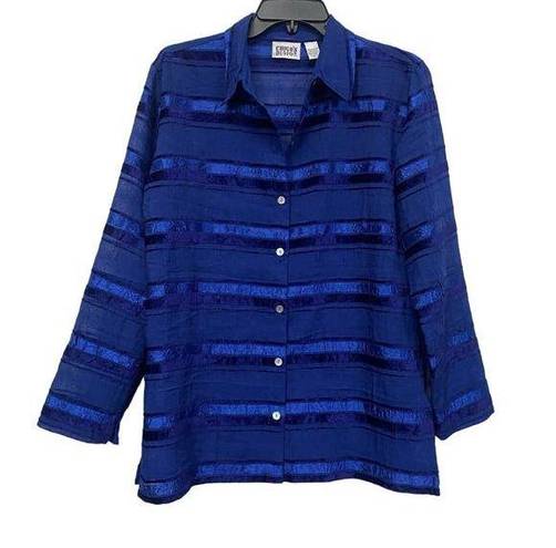 Chico's  Design Womens Royal Blue stripe Side Slit Button Down Shirt Size 1