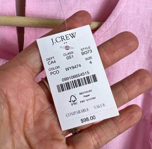 J.Crew  Linen Blend Ruffle Tiered Dress Size 4 Pink Colorblock Ombre Barbie