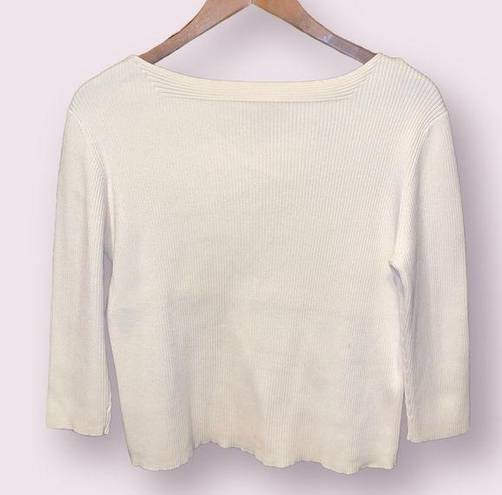 Valerie Stevens Valerie Separates Ribbed 3/4 Sleeve Top in Off-White - size medium