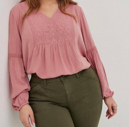 Torrid Crinkle Gauze Embroidered Long Sleeve Top Size 3