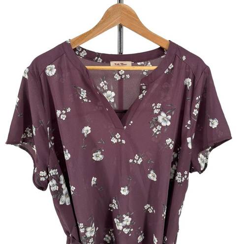 The Moon Full Segura Short Sleeve Tie Waist Maternity Blouse Light Purple Floral 2X