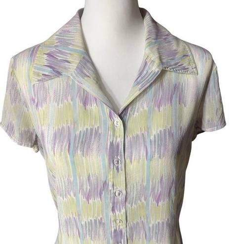 St. John  Abstract Print Pastel Color Silk Button Down Top Sz 10