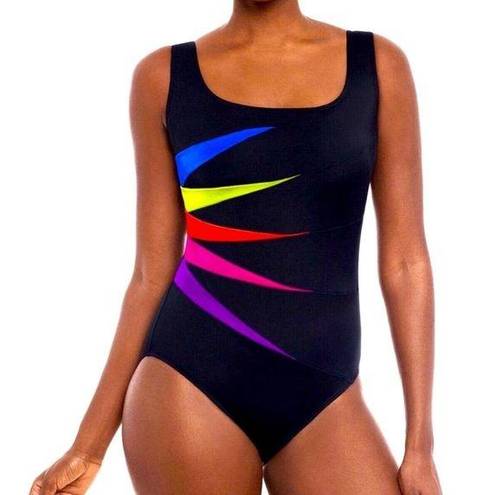 St. John’s Bay St. John's Bay secretly slimming Color-Block Fan Tank One Piece Swim size 12