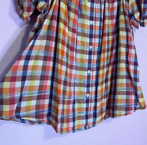 Lane Bryant  Plaid Cotton Off the Shoulder Short Sleeve Elastic Button Size 18/20