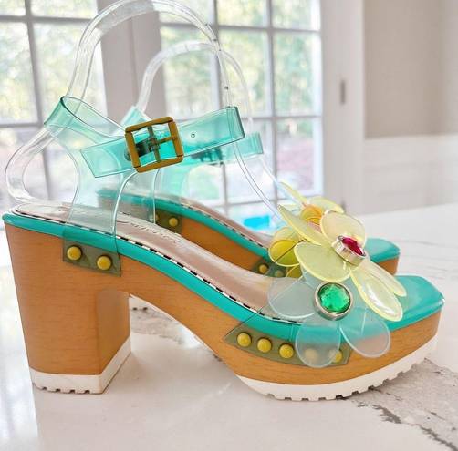 Betsey Johnson  Beckket Turquoise Multi Transparent Flower Sandals