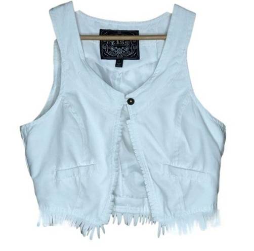 Last Kiss  microsuede fringed scoop neck lined vest size L