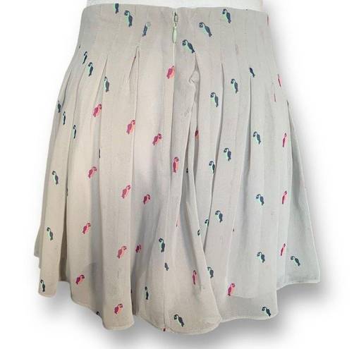 BCBGeneration  Skirt Grey Box Pleated Moonstone Combo Parrot Animal Print Mini