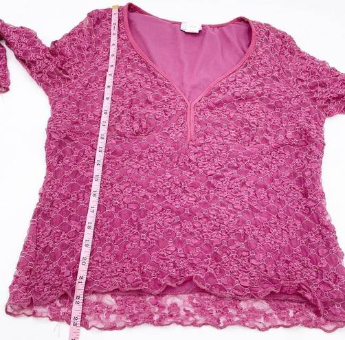 Fashion Bug  Vintage Y2K Frilly Pink Lace Sweetheart Neck Blouse Size XL