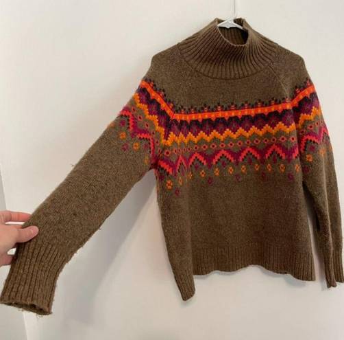 Lou & grey LOU GREY LOFT Fair Isle Sweater Brown Multi Nordic Nylon Wool Turtleneck Medium