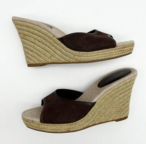 Ann Taylor Brown Suede Slip On Open Toe Jute Wrapped Wedge Platform Heels Size 8