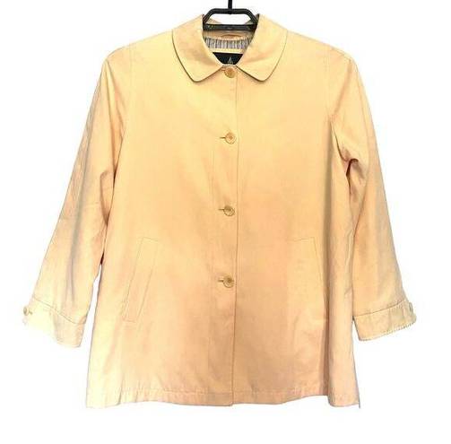 London Fog  Short Trench Womens Coat Sz Med Petite Pale Yellow Contrast Trim