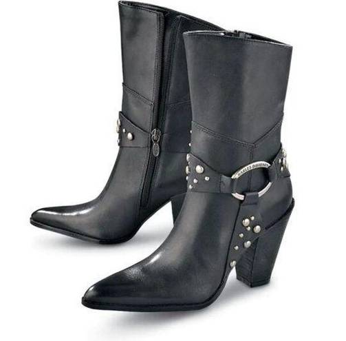 Harley Davidson Womens  Black Studded Cassandra Biker Ankle Boots - Sz 6 D85246