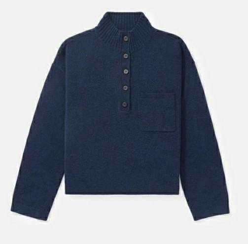 Everlane  Sweater Blue Heather Ink ReCashmere Button Mock Neck Sz XS GUC Preppy