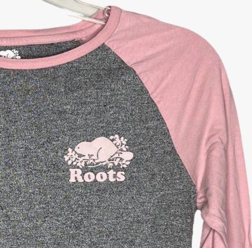 Roots  Shirt Womens Small Gray Pink Raglan Baseball Tee Sporty Casual Versatile