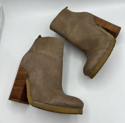 ALLSAINTS  Lakote Leather ankle Boots Taupe Stucked Chunky Heel Size US 6.5 EU 37