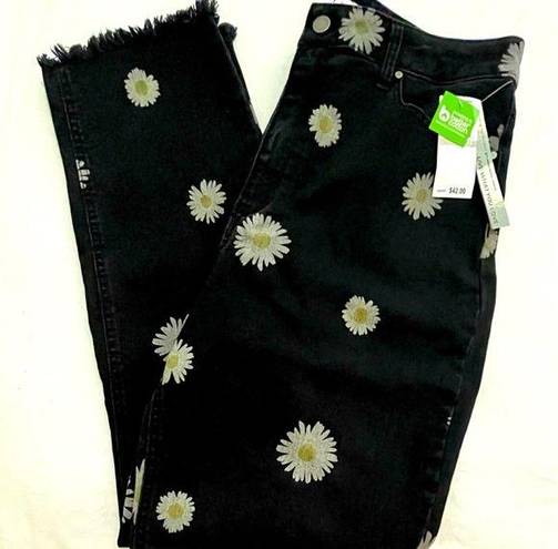 Tinseltown Y2K Style Juniors Floral Daisy Denim Jeans Size 15 Raw Hem Straight Leg Jeans