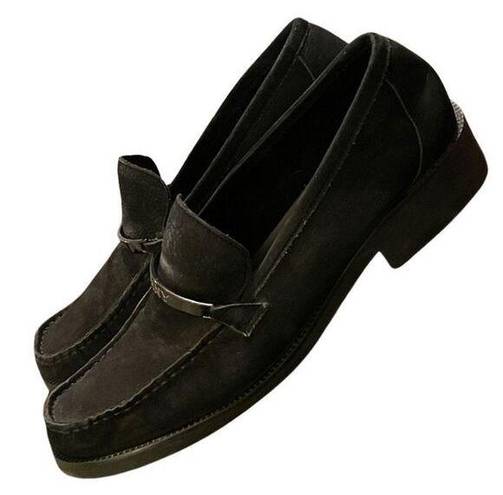 DKNY Vtg 90s  Black Suede Leather Moc Toe Buckle Loafers Sz 8M