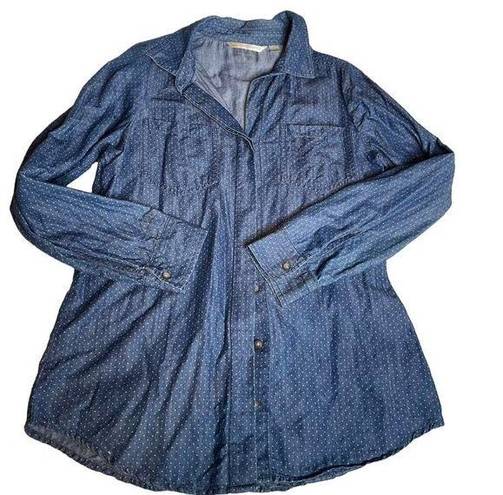 LC Lauren Conrad LAUREN CONRAD Denim Lightweight Blue Button Up Longsleeve Top Slit Medium Dot