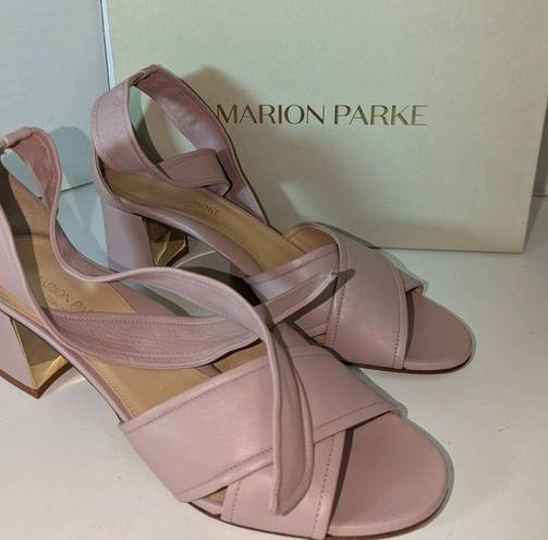 PARKE Marion  Bella Blush Pink Leather Sandal Block Heel Tie Ankle Strap Size 42