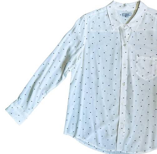 Rails  Women’s Sz M White Silk Navy Heart Print Kate Button Down Tailored Blouse