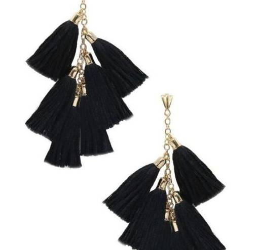 Ettika NWT  18k Gold Plated Black Tassel Earrings