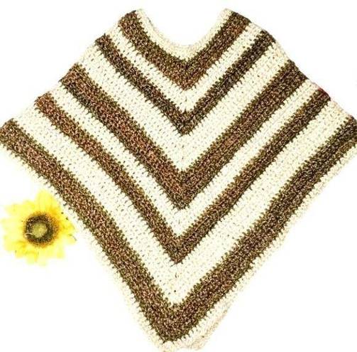 Knit Poncho Brown Vintage Top Over shoulder Soft Handmade Boho Indie Fall