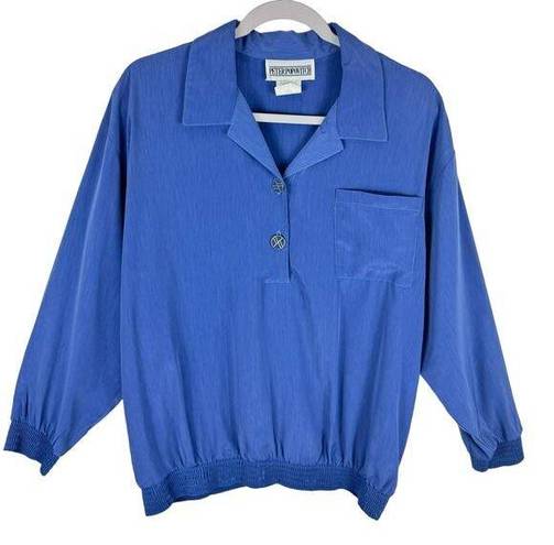 Vintage Blue Peter Popovitch  Pullover Collared 1/4 Button Up Windbreaker USA L