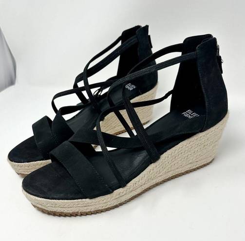 Eileen Fisher  Wanda Black Tumbled Nubuck Espadrille Wedge Sandal, NEW, Size 11