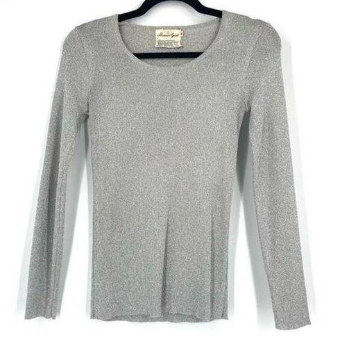 Herman Geist Vintage  Women's Round Neck Pullover Sweater Metallic Silver Medium