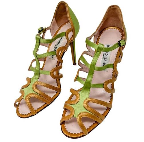 Manolo Blahnik  vintage satin leather cut out strappy sandals size 37 US 6.5-7