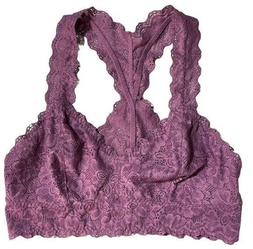 Felina  Large Racerback Lace Bralette Floral Lined Stretch Wireless Purple