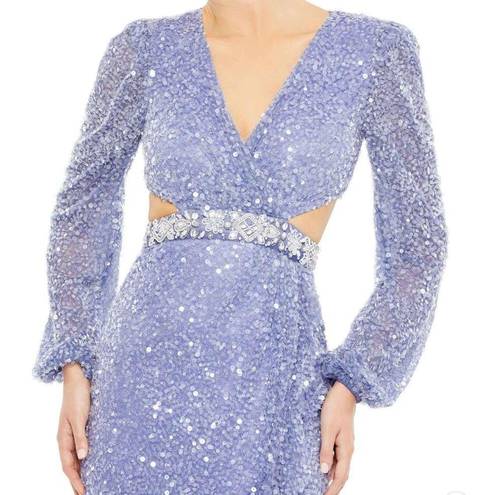 Mac Duggal NWT  Gorgeous Sequined Faux Wrap Cut Out Puff Sleeve Gown Dress