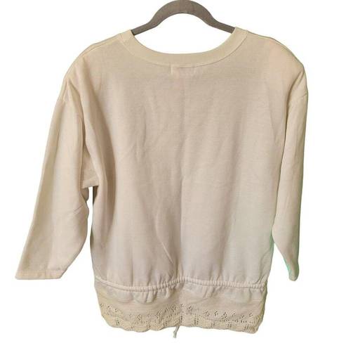 Energie Vintage  by Currants White Crewneck Lace Hem Women's Sweater Size Large