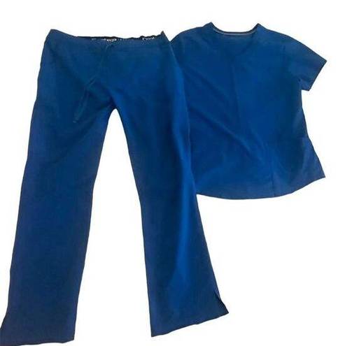 Women’s Medical Scrub Set Bootcut Pants & Top Solid Royal Blue L Size L