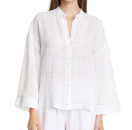 Vince  Plaid Button-Up Blouse In Optic White