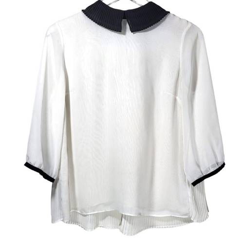 Ted Baker  Jenya Pleated Peter Pan Collar 3/4 Sleeve Blouse in White/Black