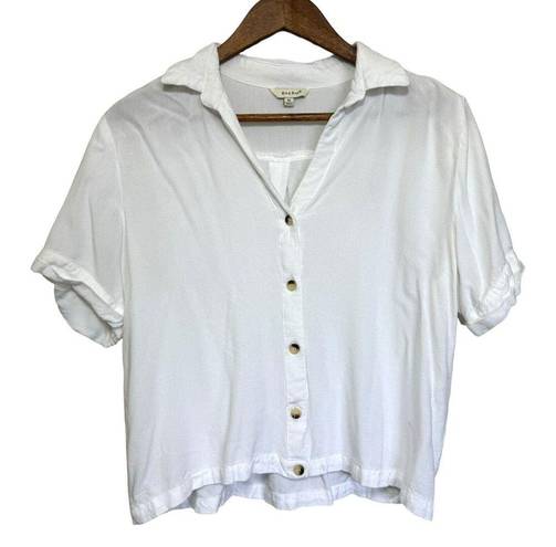 Sim & Sam  Cropped Button Up Blouse Womens XL White Rayon Minimalist Neutral Boho