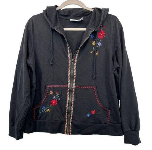 Jason Maxwell  Womens Full Zip Hoodie Vtg Sz M Black Embroidered Floral JW Vibes