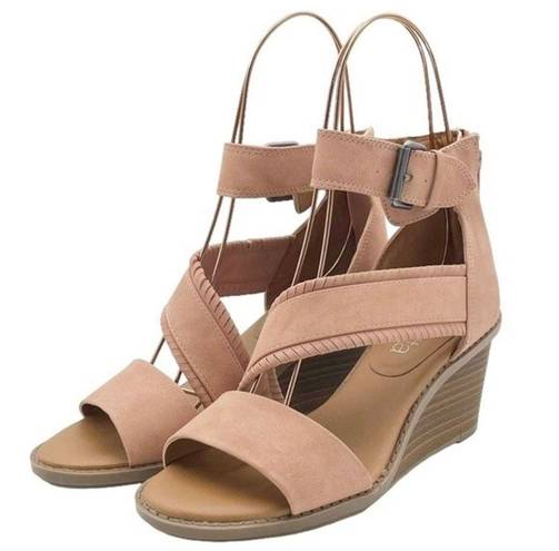 Dolcetta  Delia Blush Pink Faux Suede Strappy Ankle Wrap Wedge Women’s Size 6