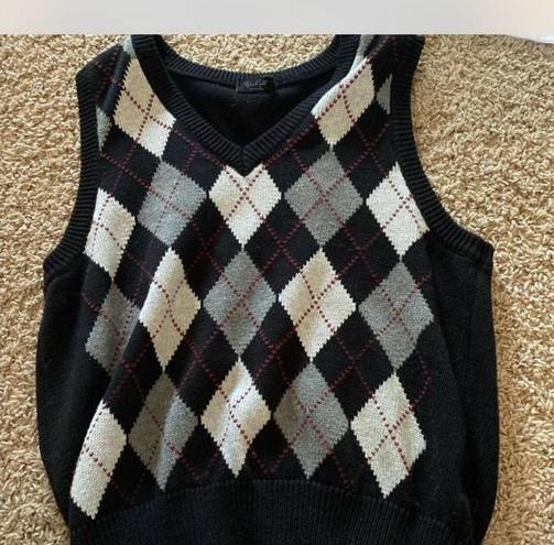 Brandy Melville John Galt 100% Cotton Argyle Sweater Vest size Small Black White Red Gray