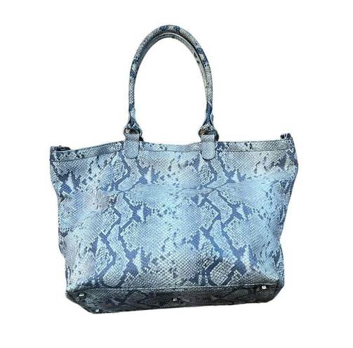 W By Worth  Leather Handbag Women's Snake Skin Texture Gray Blue Cream