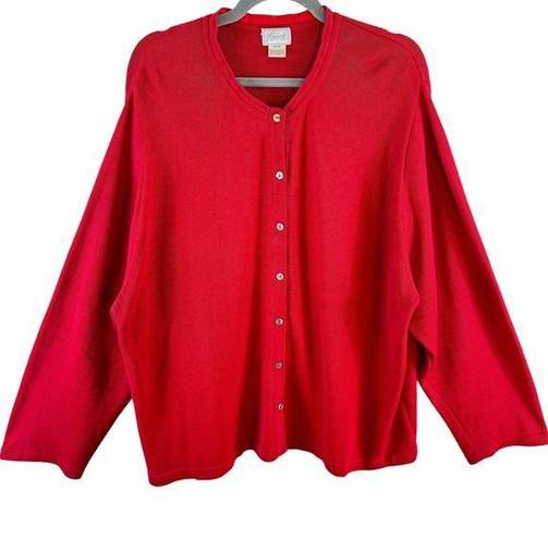 Foxcroft  Red Long Sleeve Crew Neck Cotton Clam Shell Button up Cardigan Size 3X