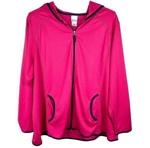 Just My Size JMS  4X Jacket Hot Pink Navy Blue Trim Full Zip Hooded Active 1612