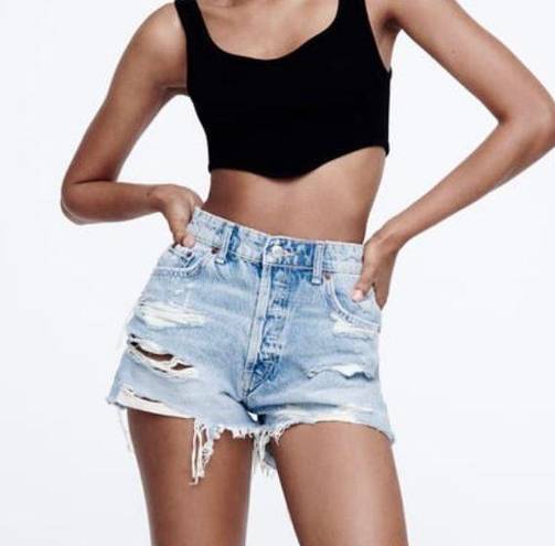 ZARA Ripped Straight Denim Shorts