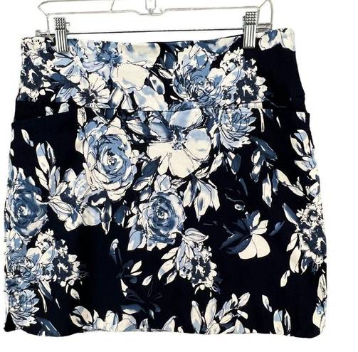 Krass&co SC &  Skirt Skort Womens L Blue Floral Pull On Tummy Control Pockets Athletic