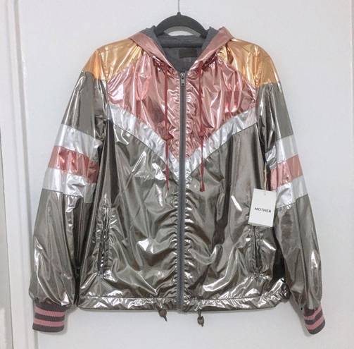 Magic Mother Triple Stripe Sport Breaker Jacket Size XS Silver Metallic  NWT